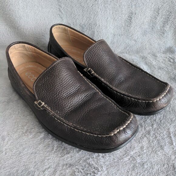 ECCO Driving Slip On Loafers Shoes Men\'s 9-9.5 Brown Pebble Leather Moccasins main image 9